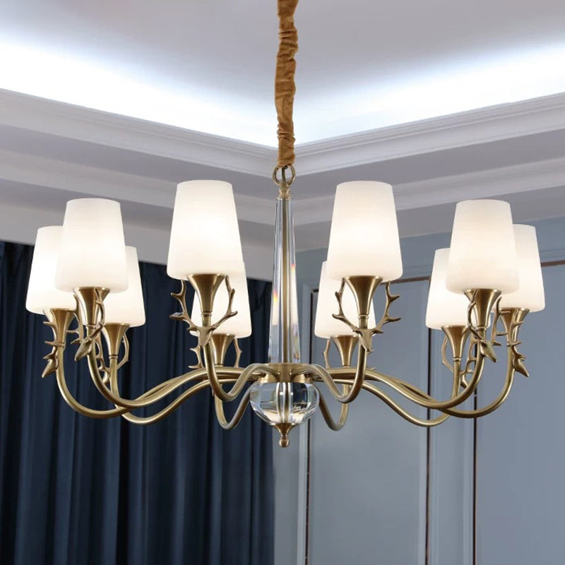 Conical Chandelier Light Fixture Traditional White Glass Pendant Lighting for Restaurant