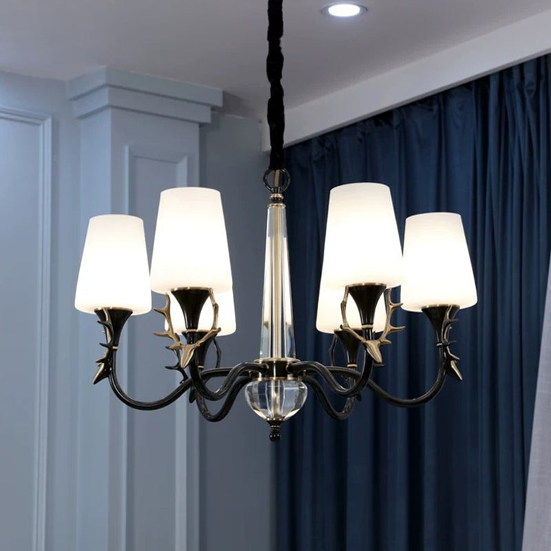 Conical Chandelier Light Fixture Traditional White Glass Pendant Lighting for Restaurant