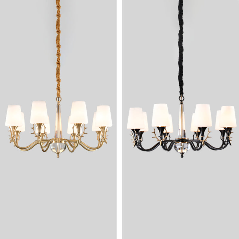 Conical Chandelier Light Fixture Traditional White Glass Pendant Lighting for Restaurant