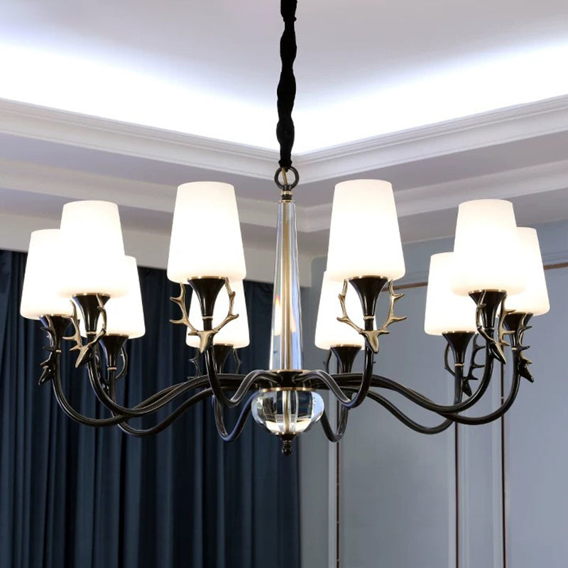 Conical Chandelier Light Fixture Traditional White Glass Pendant Lighting for Restaurant
