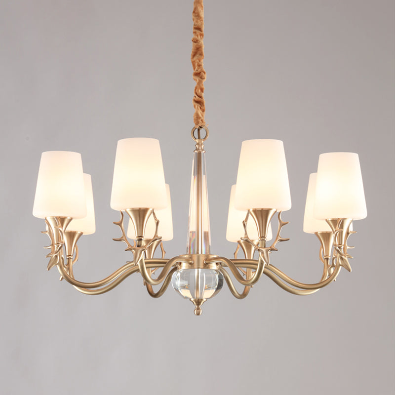 Conical Chandelier Light Fixture Traditional White Glass Pendant Lighting for Restaurant