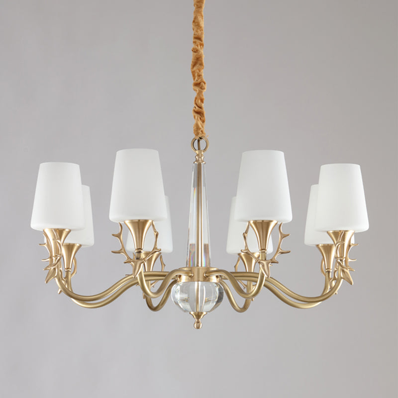 Conical Chandelier Light Fixture Traditional White Glass Pendant Lighting for Restaurant