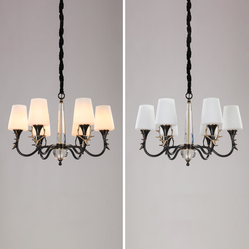 Conical Chandelier Light Fixture Traditional White Glass Pendant Lighting for Restaurant