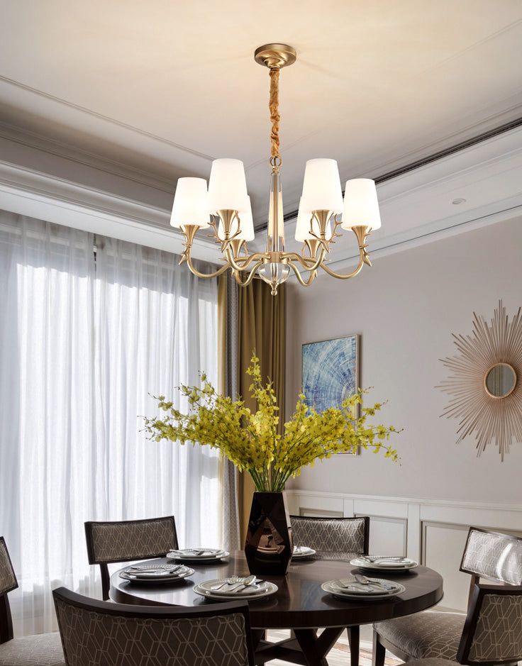 Conical Chandelier Light Fixture Traditional White Glass Pendant Lighting for Restaurant