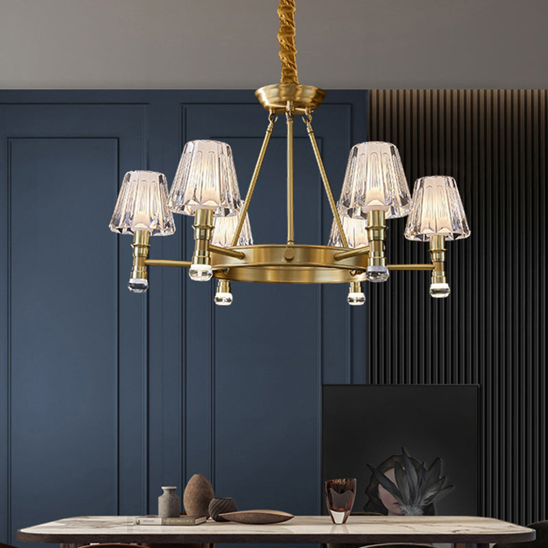 Conical Chandelier Light Fixture Traditional Clear Glass Pendant Lighting for Restaurant