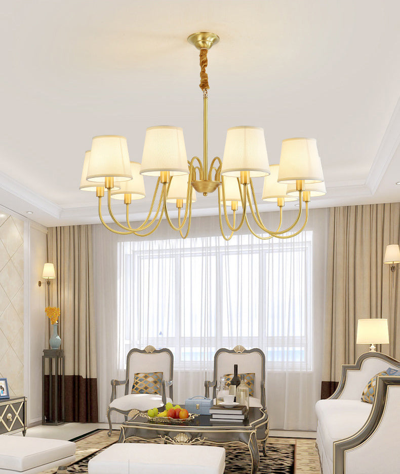 Conical Chandelier Light Fixture Traditional Fabric Pendant Lighting for Restaurant