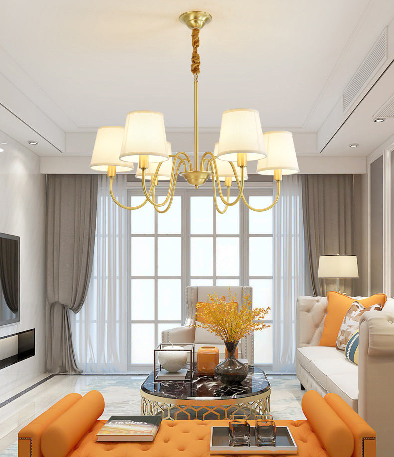 Conical Chandelier Light Fixture Traditional Fabric Pendant Lighting for Restaurant