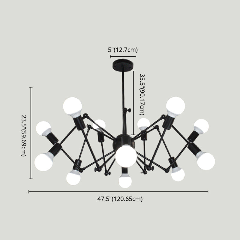 Antique Style Rod Iron Hanging Light Fixtures Starburst Sockets Chandelier for Dining Room