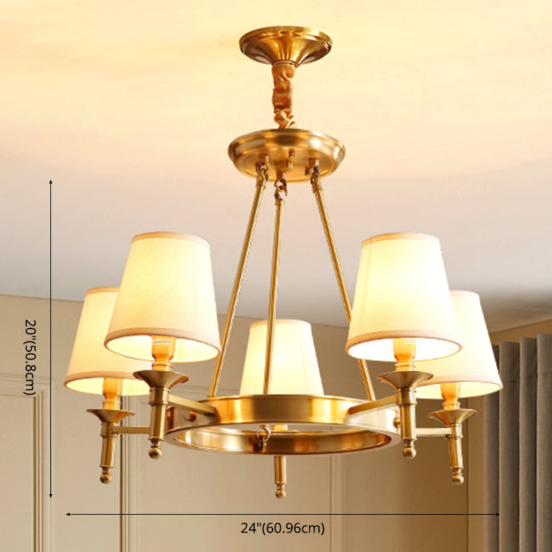 Conical Chandelier Light Fixture Traditional Fabric Pendant Lighting for Restaurant