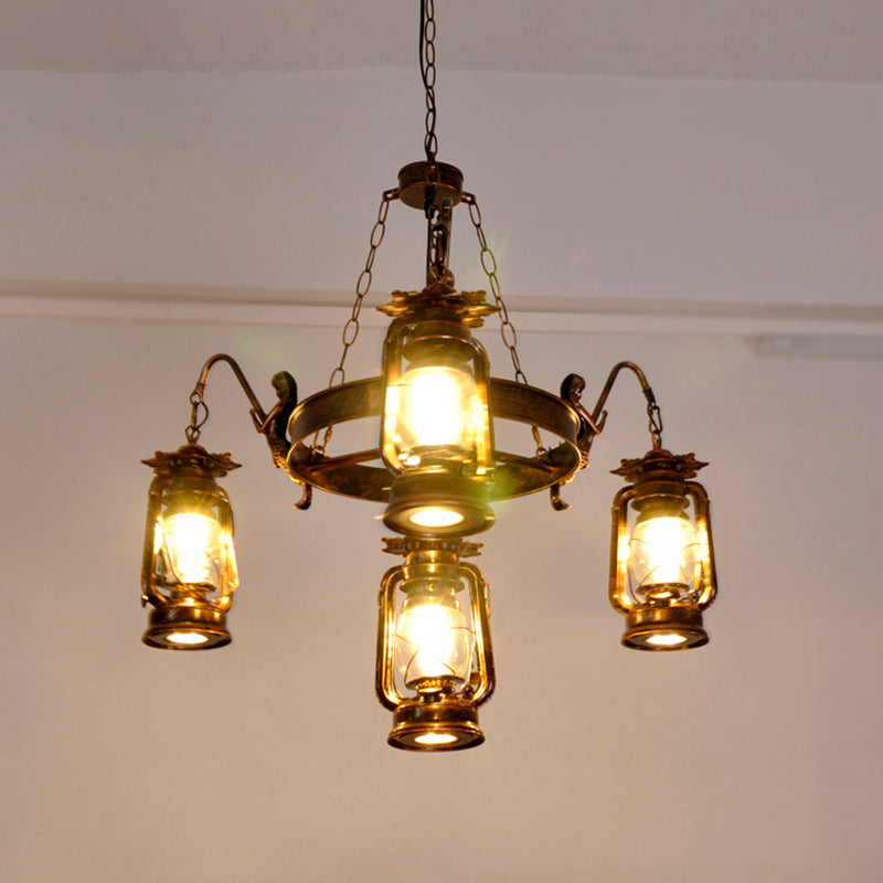 Retro Industrial Style Wheel Chandelier Glass Pendant Ceiling Lights for Restaurant
