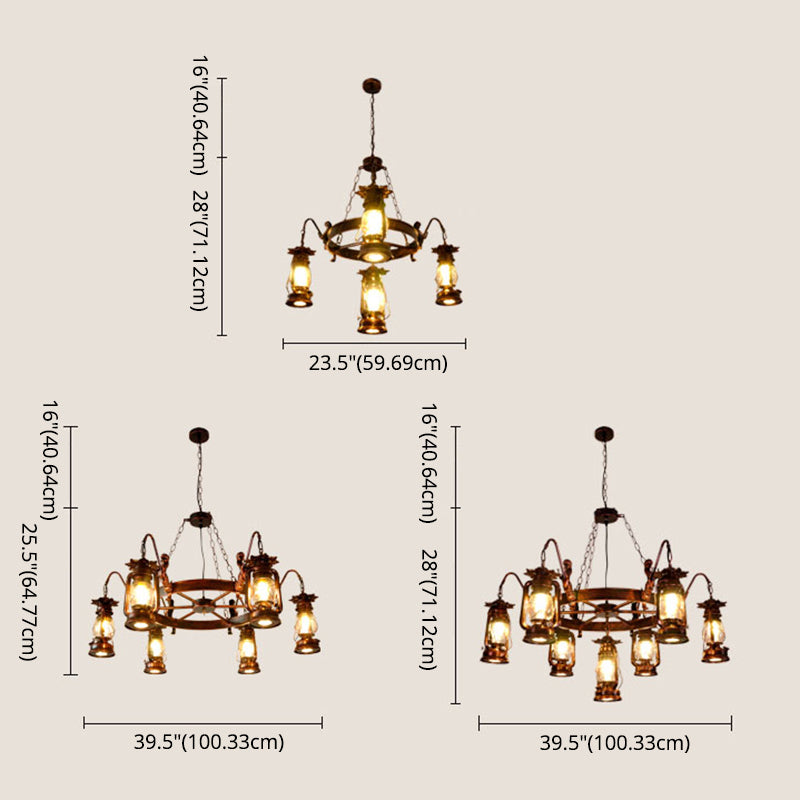 Retro Industrial Style Wheel Chandelier Glass Pendant Ceiling Lights for Restaurant