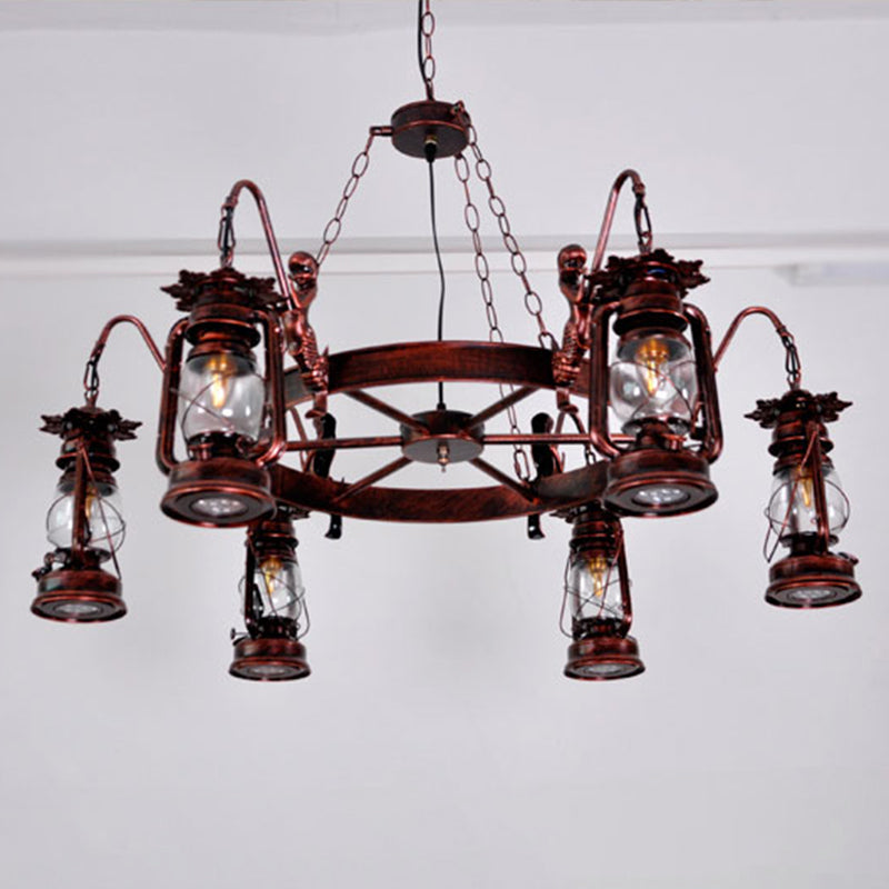 Retro Industrial Style Wheel Chandelier Verre Plafond Plafonds pour restaurant