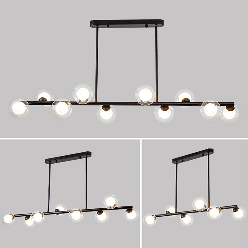 Luz colgante de la isla de hierro forjado de 10 luces en moderna luz de techo radial de vidrio conciso de estilo conciso para lugar comercial