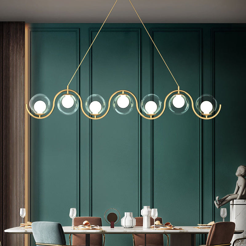 Wrought Iron Gold Island Pendant Light in Modern Luxury Style Glass Linear Pendant Light for Dining Room