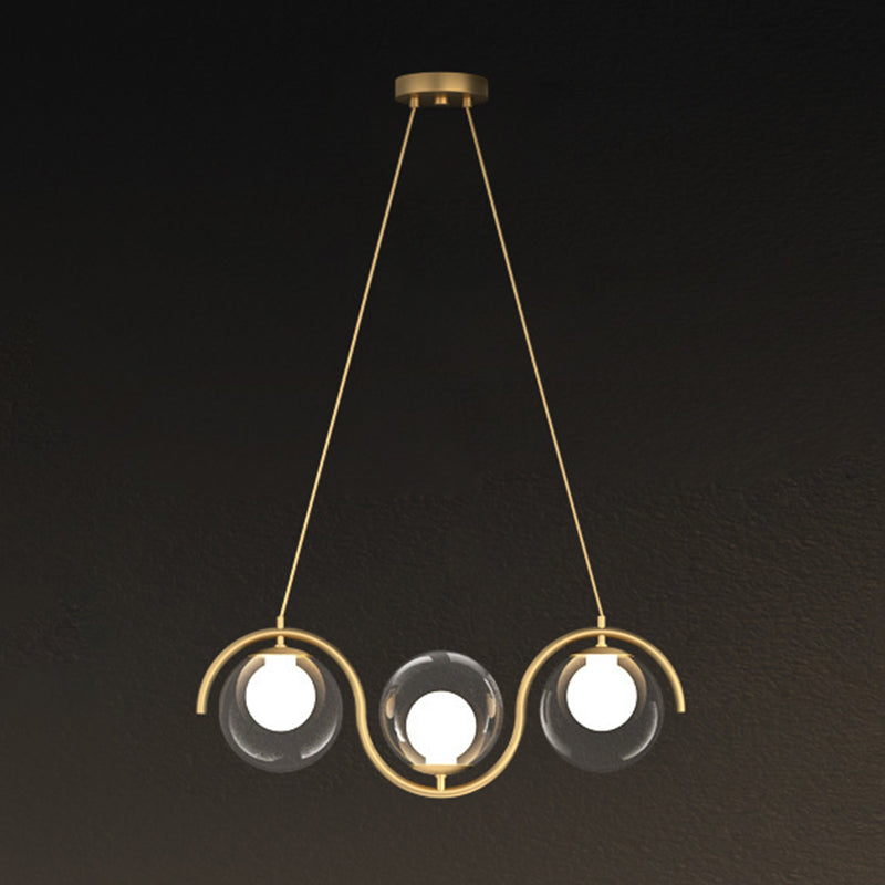 Wrought Iron Gold Island Pendant Light in Modern Luxury Style Glass Linear Pendant Light for Dining Room