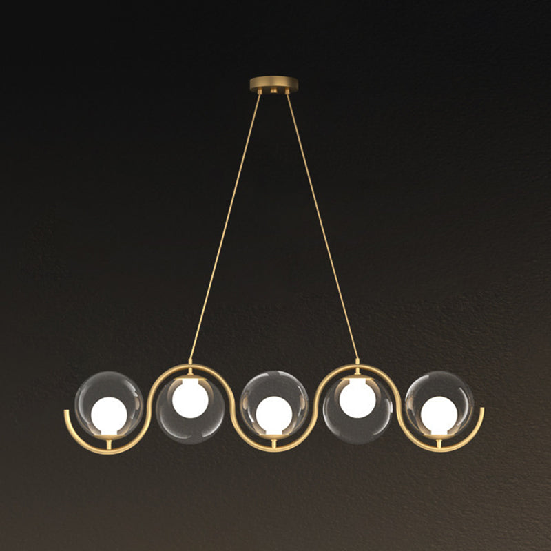 Wrought Iron Gold Island Pendant Light in Modern Luxury Style Glass Linear Pendant Light for Dining Room