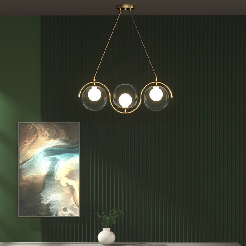 Wrought Iron Gold Island Pendant Light in Modern Luxury Style Glass Linear Pendant Light for Dining Room