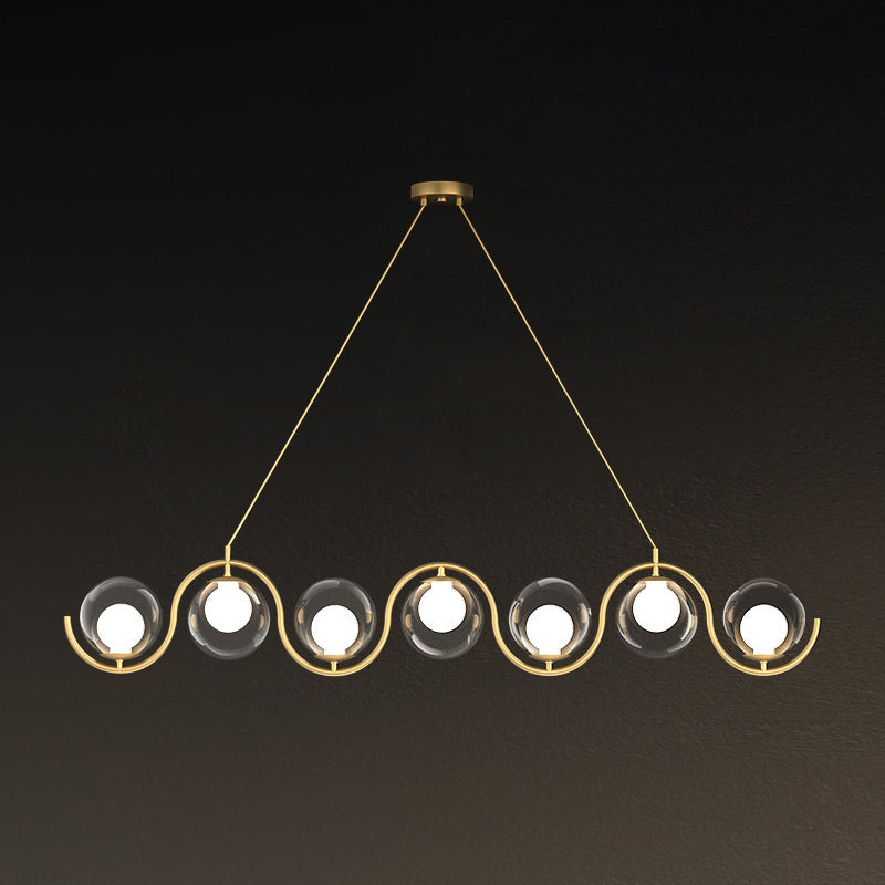 Wrought Iron Gold Island Pendant Light in Modern Luxury Style Glass Linear Pendant Light for Dining Room