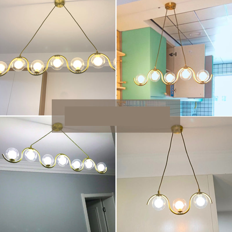 Wrought Iron Gold Island Pendant Light in Modern Luxury Style Glass Linear Pendant Light for Dining Room