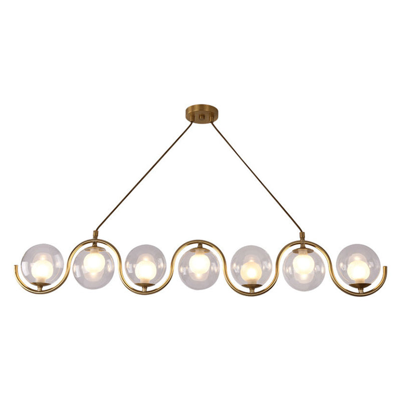 Wrought Iron Gold Island Pendant Light in Modern Luxury Style Glass Linear Pendant Light for Dining Room