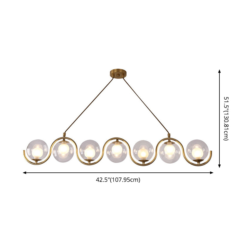 Wrought Iron Gold Island Pendant Light in Modern Luxury Style Glass Linear Pendant Light for Dining Room