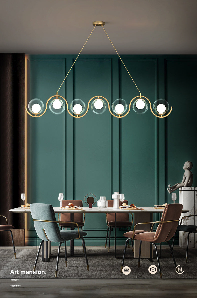 Wrought Iron Gold Island Pendant Light in Modern Luxury Style Glass Linear Pendant Light for Dining Room
