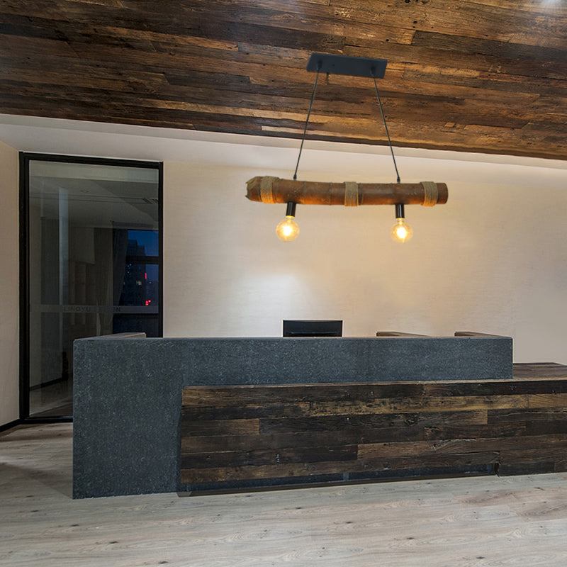 Asian Style Wooden Hanging Lamp Hemp Rope Creative Island Light for Kitchen Bar