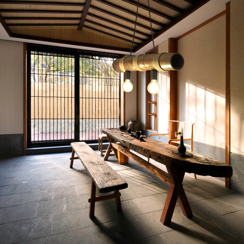 Asian Style Wooden Hanging Lamp Hemp Rope Creative Island Light for Kitchen Bar