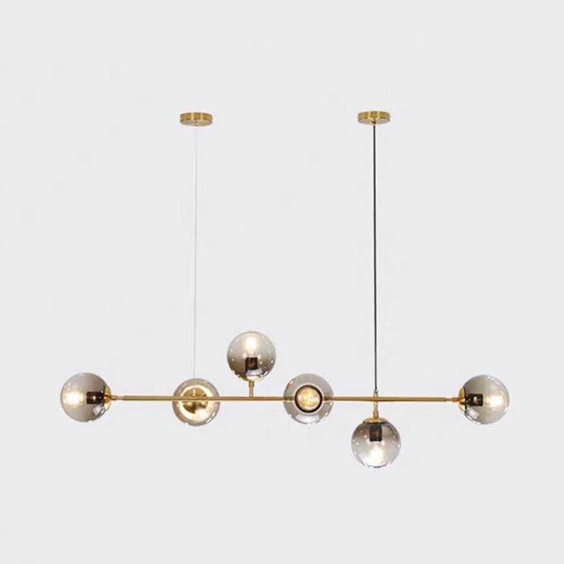 Luce a sospensione dell'isola a 6 luci oro in moderno luce di ferro battuto in stile creativo con tonalità di vetro