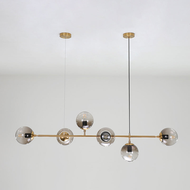 Luce a sospensione dell'isola a 6 luci oro in moderno luce di ferro battuto in stile creativo con tonalità di vetro