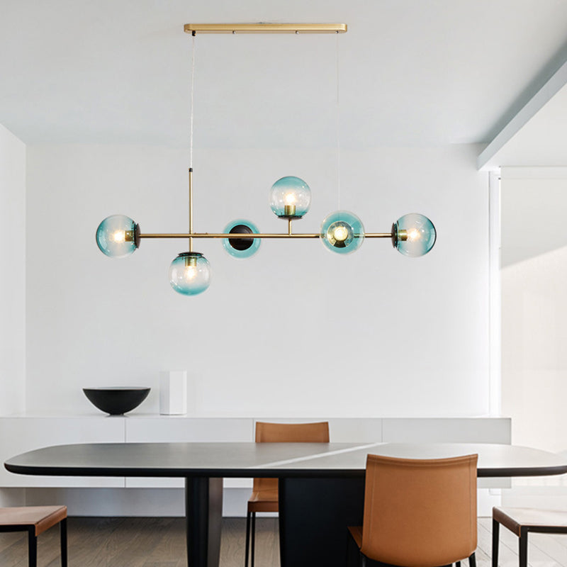 Wrought Iron Island Pendant Light in Modern Luxury Style Glass Sputnik Ceiling Light for Dining Room