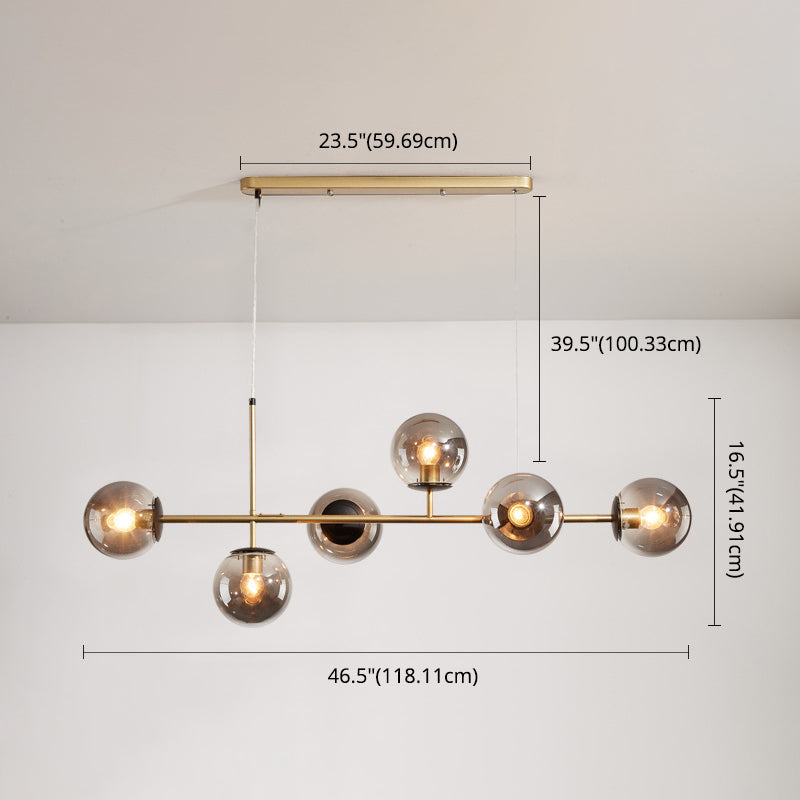 Wrought Iron Island Pendant Light in Modern Luxury Style Glass Sputnik Ceiling Light for Dining Room