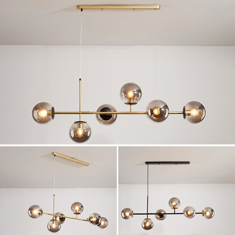 Wrought Iron Island Pendant Light in Modern Luxury Style Glass Sputnik Ceiling Light for Dining Room