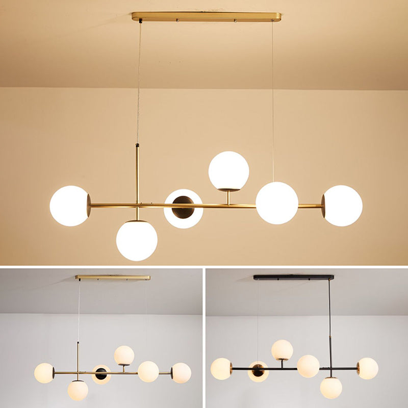 Wrought Iron Island Pendant Light in Modern Luxury Style Glass Sputnik Ceiling Light for Dining Room