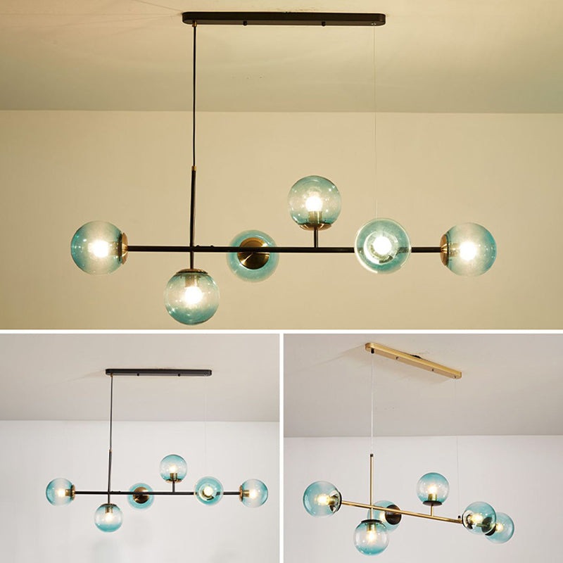 Wrought Iron Island Pendant Light in Modern Luxury Style Glass Sputnik Ceiling Light for Dining Room