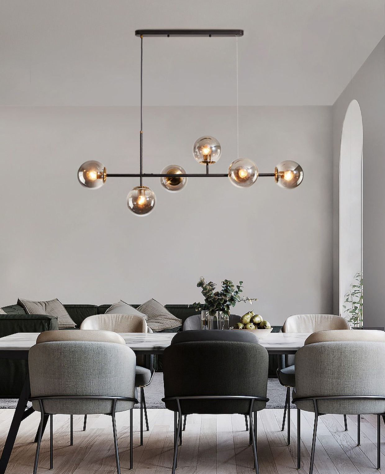 Wrought Iron Island Pendant Light in Modern Luxury Style Glass Sputnik Ceiling Light for Dining Room