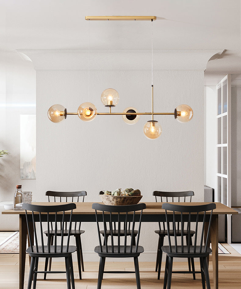 Wrought Iron Island Pendant Light in Modern Luxury Style Glass Sputnik Ceiling Light for Dining Room
