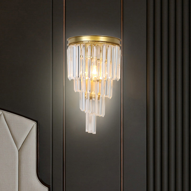 Diseño en capas Clear Crystal Wall Spl Modernism Style Lámpara de pared de acabado dorado para sala de estar