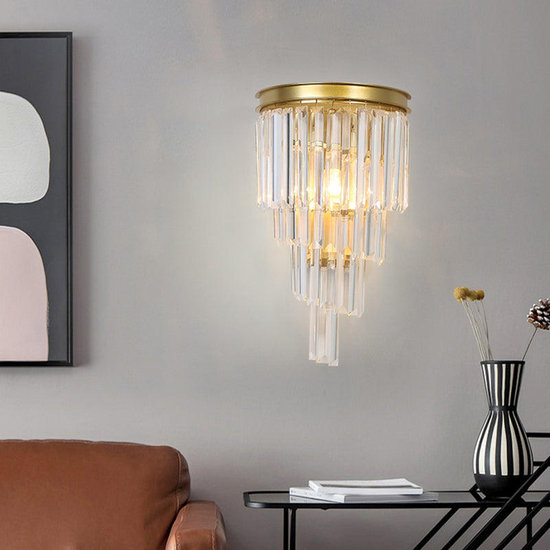 Diseño en capas Clear Crystal Wall Spl Modernism Style Lámpara de pared de acabado dorado para sala de estar