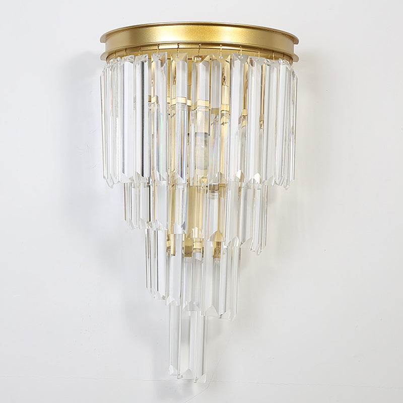 Diseño en capas Clear Crystal Wall Spl Modernism Style Lámpara de pared de acabado dorado para sala de estar
