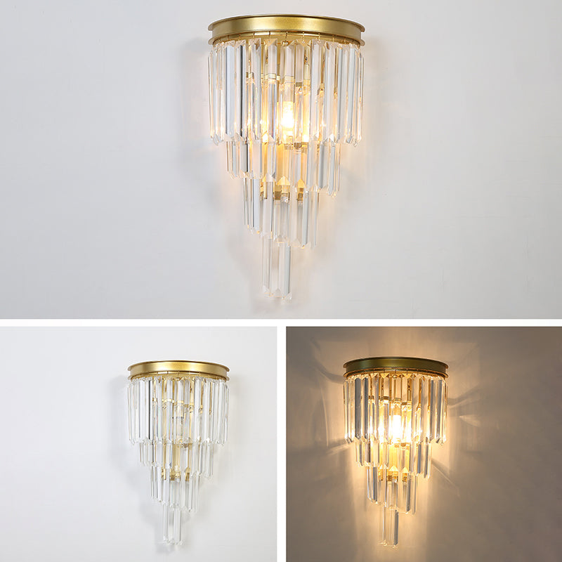 Diseño en capas Clear Crystal Wall Spl Modernism Style Lámpara de pared de acabado dorado para sala de estar