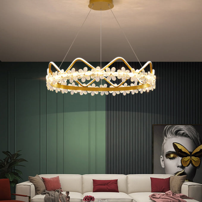 Contemporary Crown Chandelier Lights Crystal Pendant Ceiling Lights for Living Room