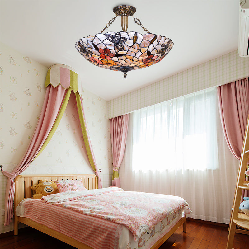 16"/20.5" Wide Butterfly Ceiling Flush Mount Mediterranean Shell 3/4 Lights Silver Semi Flush