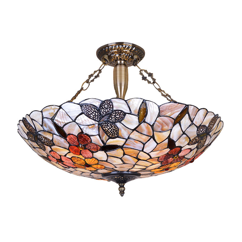 16"/20.5" Wide Butterfly Ceiling Flush Mount Mediterranean Shell 3/4 Lights Silver Semi Flush