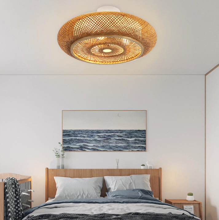Plafonniers à montage encastré à tambour arrondi japonais plafonnier à montage encastré en bambou pour chambre à coucher