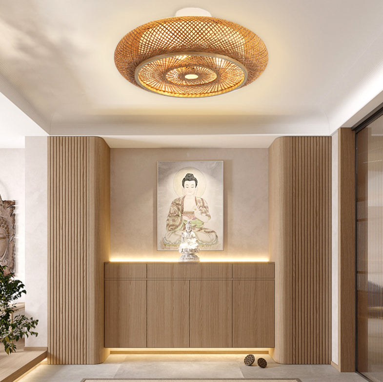 Plafonniers à montage encastré à tambour arrondi japonais plafonnier à montage encastré en bambou pour chambre à coucher