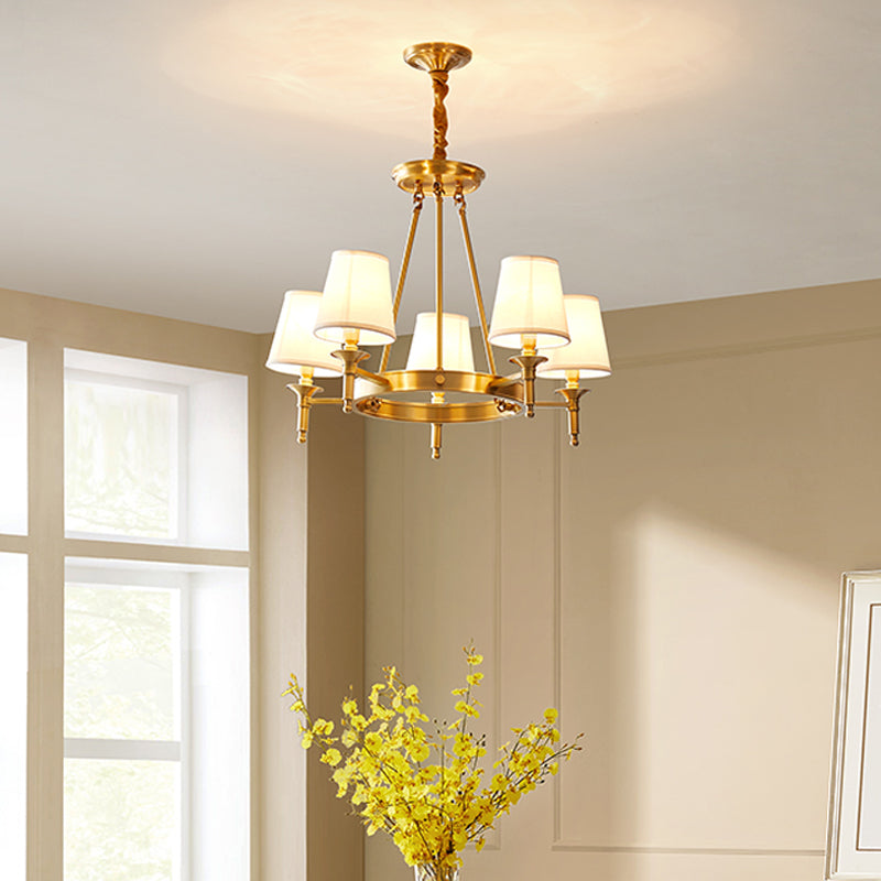 Conical Chandelier Light Fixture Traditional Fabric Pendant Lighting for Restaurant