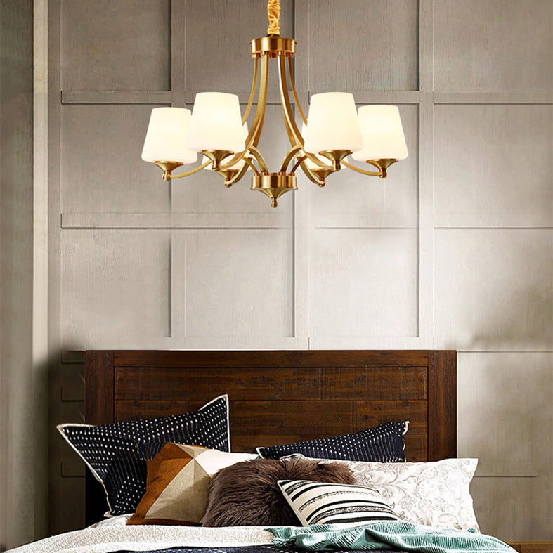 Conical Chandelier Light Fixture Traditional Frosted White Glass Pendant Lighting for Restaurant