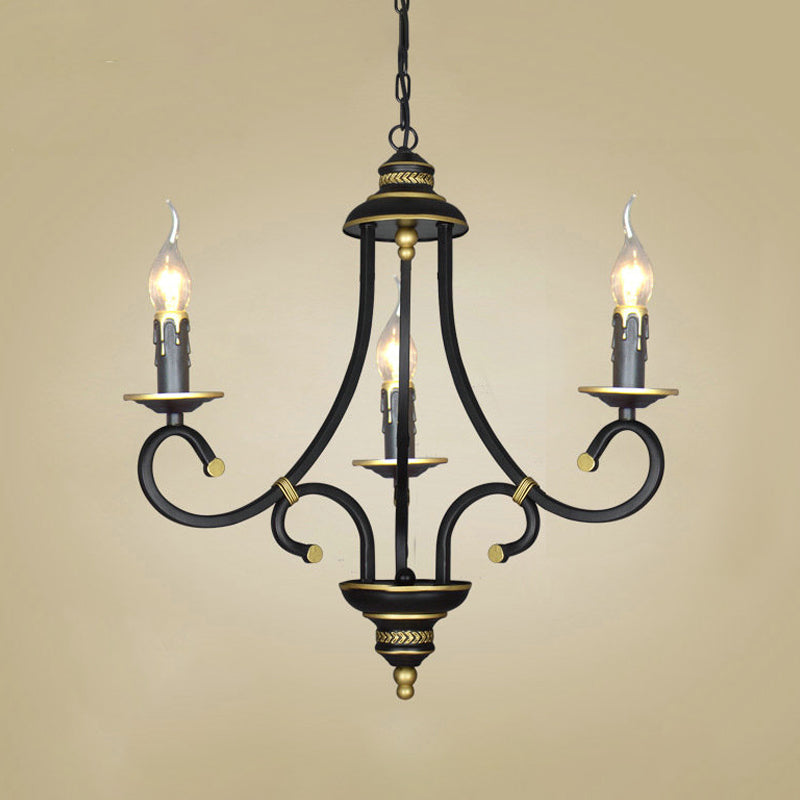 Black Candle Chandelier Lighting Vintage Metal 3/5/6 Bulbs Dining Room Ceiling Suspension Lamp with Curly Arm