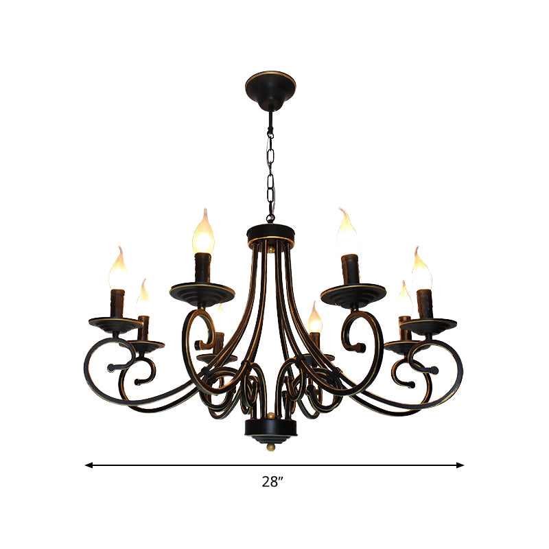 8 Lights Chandelier Pendant Lighting Antique Candle Shaped Metal Hanging Lamp Fixture in Black